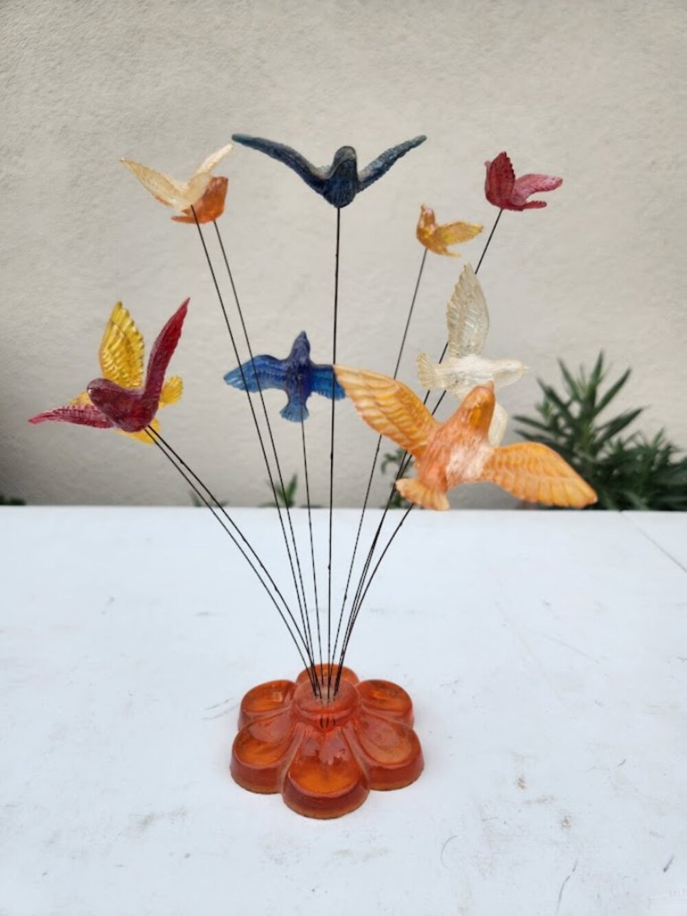 Vintage 1960 New Designs Inc. Acrylic Lucite Birds Wire KINETIC Retro Sculpture